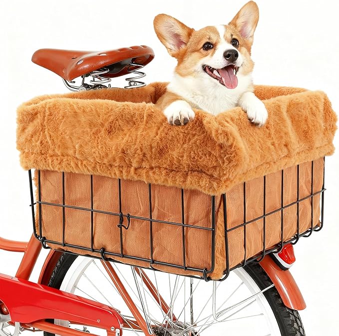 Xixter Pet Bike Basket Liner Comfortable and Warm with Easy Installations,Outer Layer Made of Short Plush Material(Bike Basket Not Included)
