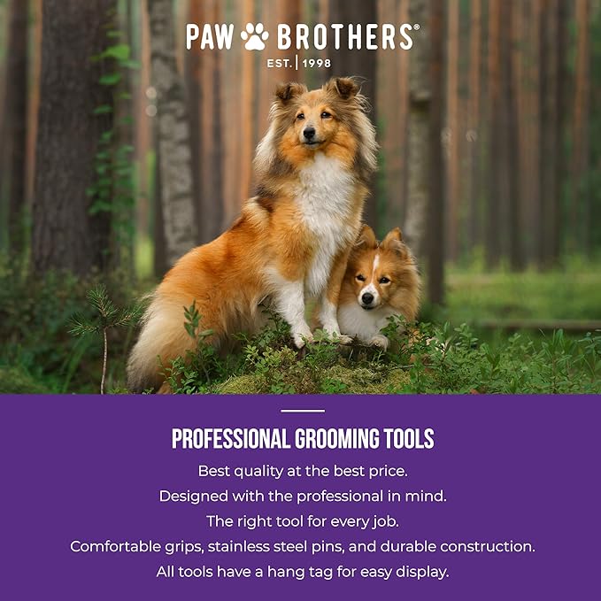 Paw Brothers 26 Blade Fine Double Wide Dematting Undercoat Rake for Dogs and Cats, Professional Grade, Dog Shedding Brush, Stainless Steel Blades, Rounded Gentle Teeth