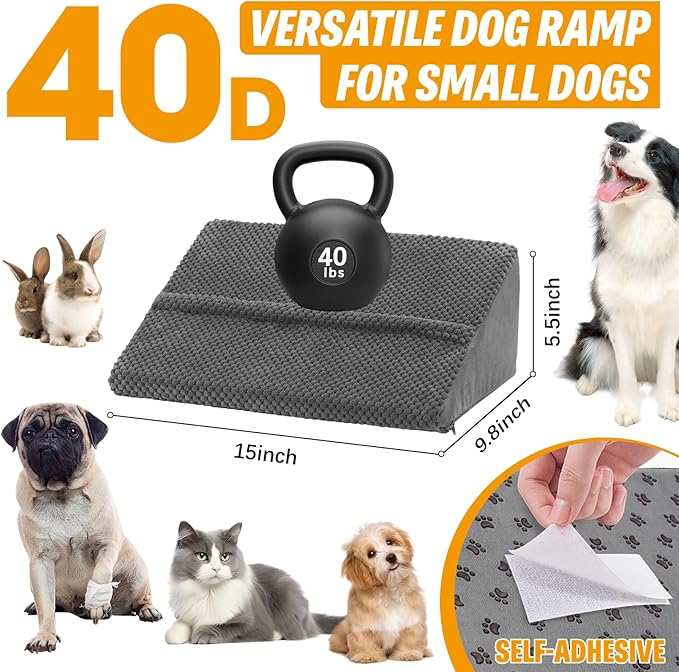 40D Density Foam Dog Ramp with Anti-Slip Bump for Stairs Suits for Small Dogs Cats, Pet Ramp Steps Stairs for Staircase Indoor with Self-Sticky Pads to Fix(6Pack, Gray)