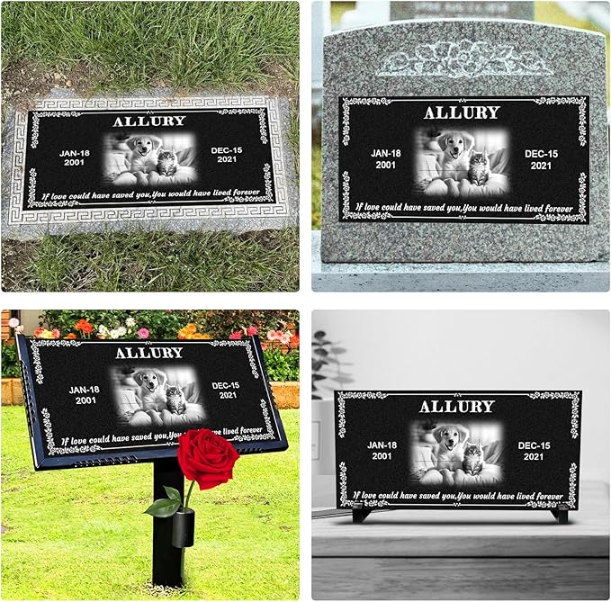Personalized Pet Memorial Stone, Weatherproof Granite Dog Headstone - Custom Grave Markers for Dogs&Cats Engraved with Photo Name Date,Memorial Stones for Memory Garden