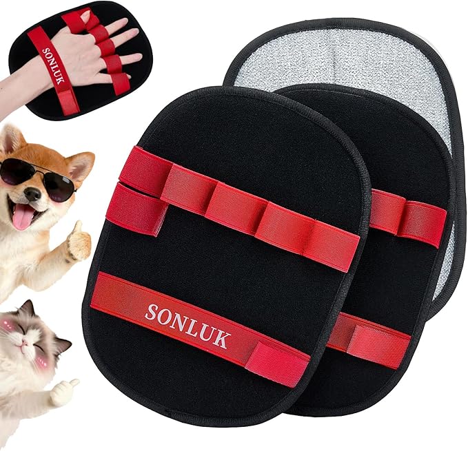 2PCS Pet Hair Removal Glove for Dogs&Cats,Upgraded 5-Finger Electrostatic Magic Brush Hair Remover,Reusable Pet Hair Remover Glove for Laundry,Sofa Gaps and Car Seats(Red)