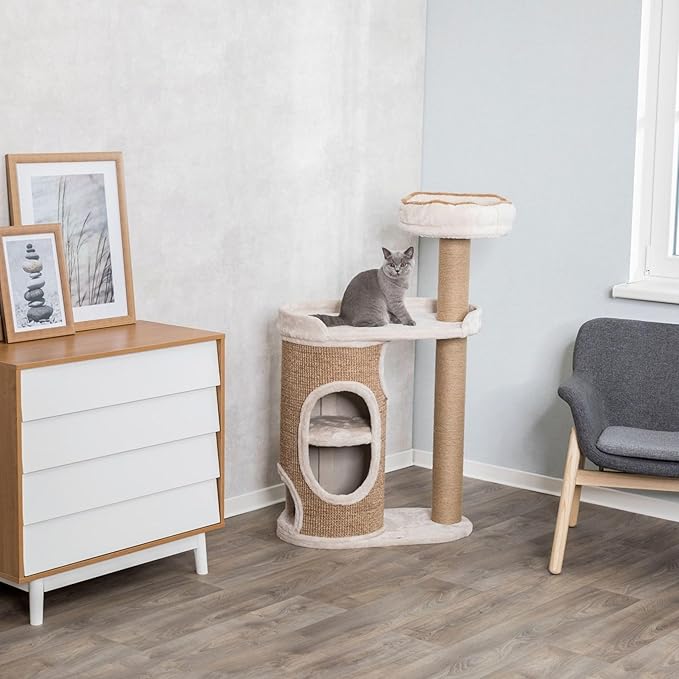 Trixie Falco 46-in Cat Tower, Sisal Scratching Posts, 2-Story Cat Condo, Plush Platforms, Removable Bed, Brown, 117 cm
