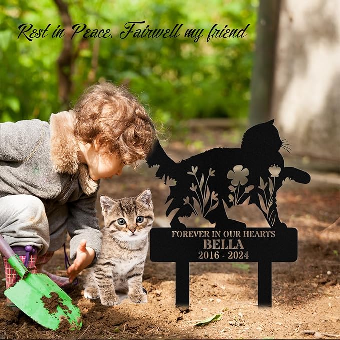 Custom Cat Grave Marker Outdoor, Personalized Metal Cat Memorial Grave Stake with Name and Date, Outdoor Waterrproof Cats Memorial Plaque