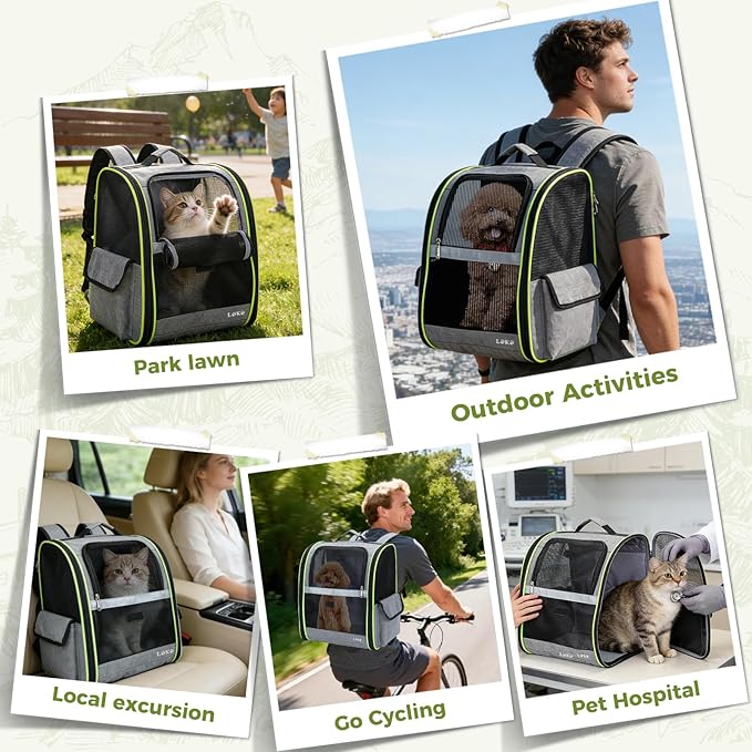 Lekereise Cat Backpack Carriers, Dog Carrier Backpacks with Breathable Mesh for Small Medium Cats Dogs Puppy Up to 17 Lbs, Pet Foldable Carrying Backpack Ventilated for Travel Hiking Collapsible