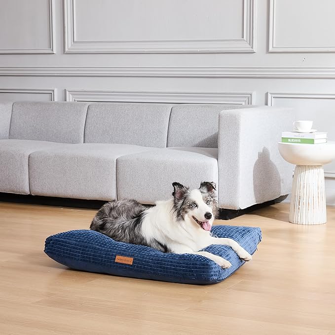 Modern Threads Ultra Plush Orthopedic Memory Foam Pillow Bed for Large Dogs with Supportive Filling and Stylish Textured Design, Blue, (42" L x 30" W x 5" Th)