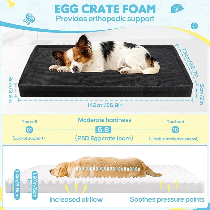 Dog Car Bed, Non-Slip Backseat Extender Pet Mat, Removable Washable Dog Bed for SUVs, Sedans & Trucks, Anti-Slip Travel Bed for Dogs, Easy Clean & Scratch-Proof & Comfort (Black, 56"Lx28.7"W×2"H)