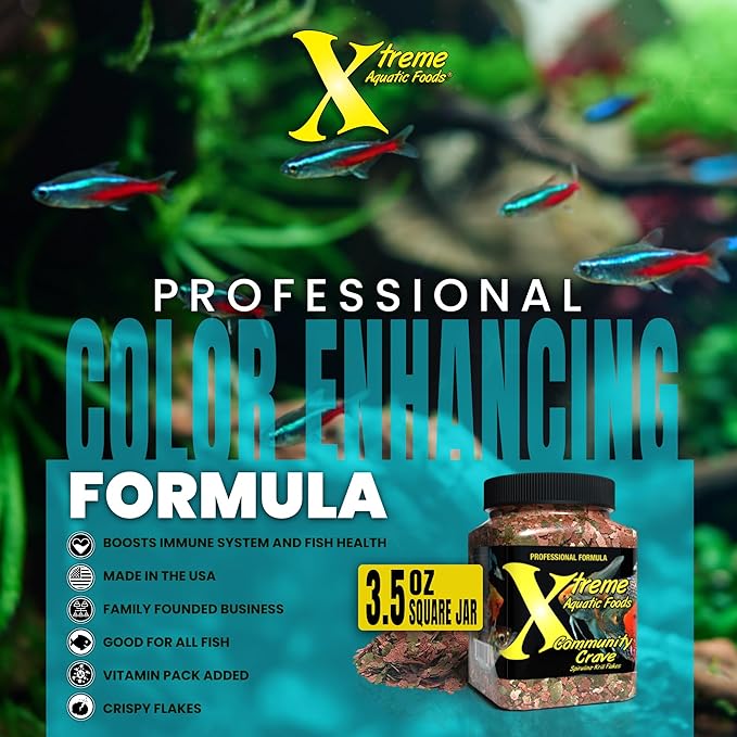 Xtreme Community Crave Flake - Krill & Spirulina Blend for Vibrant Colors, Immune Support and Digestive Health, Tropical & Freshwater Fish Nutrition – Premium Community Aquarium Food (3.5oz)