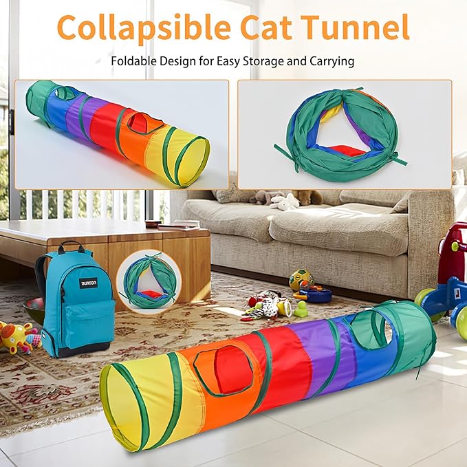 Cat Tunnel for Indoor Cats Interactive, Rabbit Tunnel Toys, Pet Toys Play Tunnels for Cats Kittens Rabbits Puppies Crinkle Pop Up Rainbow 45"