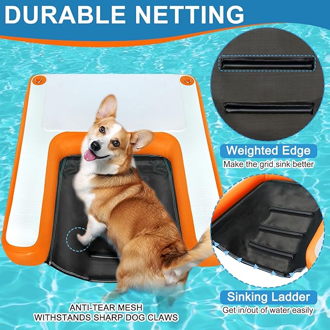 VOFiTNY Inflatable Dog Pool Ramp Portable Floating Ladder for Dogs, Puppy Docks, and Water Plank for Inground Pools and Lakes (4ft x 3.3ft x 4in, Orange)