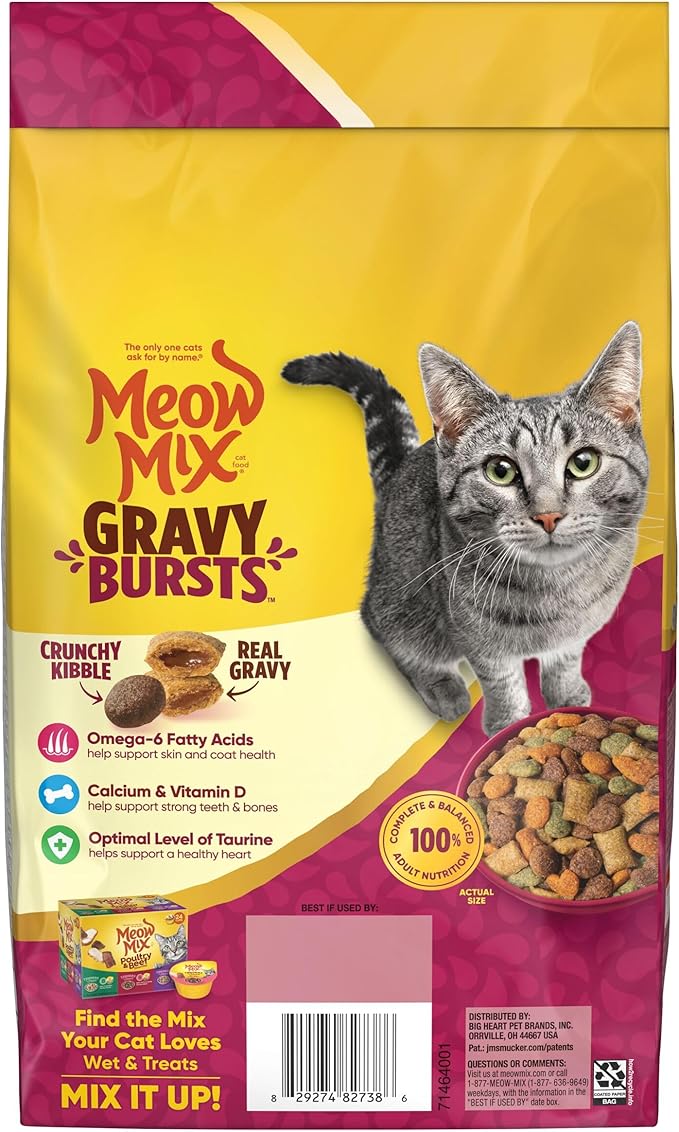 Meow Mix Gravy Bursts Dry Cat Food,Chicken,3 LB Bag,(Pack of 2)