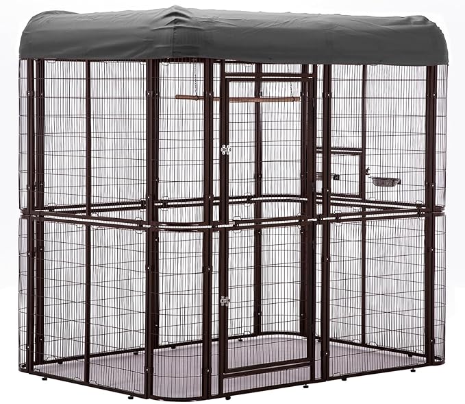 87-Inch Heavy Duty Walk-in Bird Cage with Cover – Large Outdoor Aviary Metal Birdcage with Stand, 7.22x5.25x6.8ft Flight Space for Macaw, Budgie, Conure, Lovebird, Parakeet, Cockatiel
