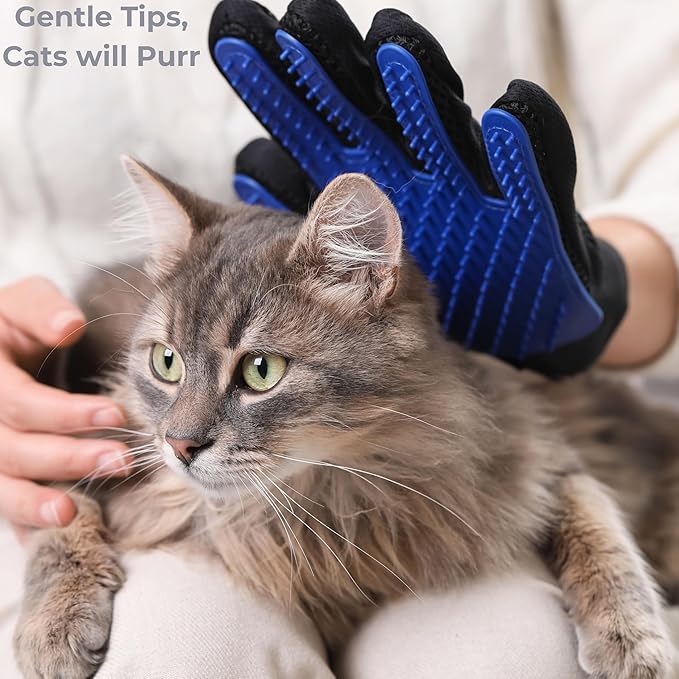 Pet Hair Removal Glove for Dogs & Cats, Pet Grooming Glove – 2-in-1 Deshedding & Massage Mitt – Soft Silicone Tips – Left & Right Hand Set + Bonus Detail Tool