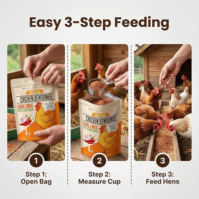 Naturals Chicken Dewormer Powder - Natural Herbal with Chili and Garlic, All-Natural Formula for Hens and Birds Duck Goose, Safe for Eggs,1LB Pouch (1)