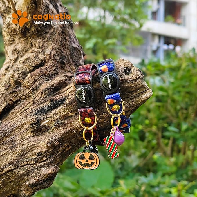 2 Pack Breakaway cat Collars with Bell,Safety Quick Release Pendant Cute Kitten Collar,Adjustable 20-30cm (Halloween1, 20-30cm)