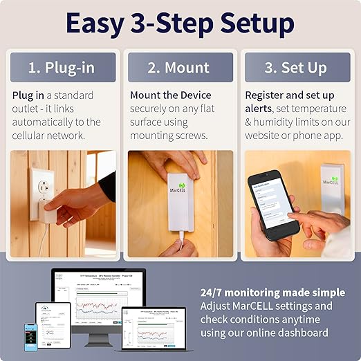 MarCELL Cellular Temperature, Humidity & Power Monitor (Verizon) - Made in The USA - RVs, Pet Safety Monitoring, Second Home Monitoring, Greenhouse Monitoring,- 24/7 Monitoring & Instant Alerts