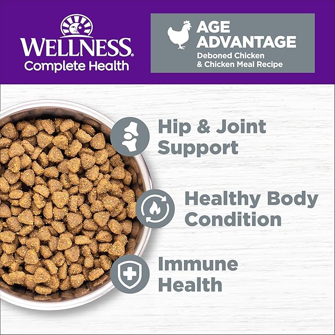 Wellness Complete Health Senior Dry Cat Food for Indoor and Outdoor Cats, Grain-Free, Natural, Age Advantage Chicken & Chicken Meal (5 Pound Bag)