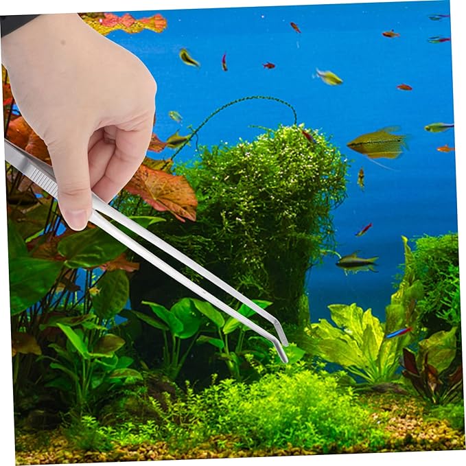 Stainless Steel Aquarium Plant Tweezers Elbow Tweezers for Fish Tank Decor Cleaning