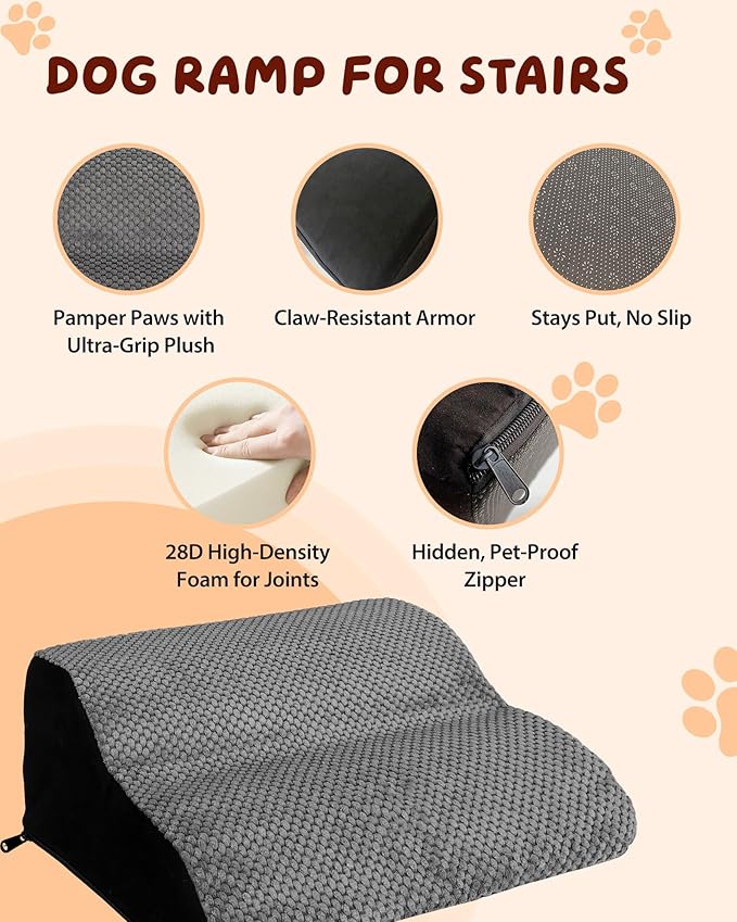 Dog Ramp for Stairs 2Pack, Try Now Risk-Free! Low-Profile Non-Slip Pet Stair Ramps with Washable Cover, Gentle Slope for Senior, Small Short-Legged Dogs and Cats (Corgi, Dachshund)
