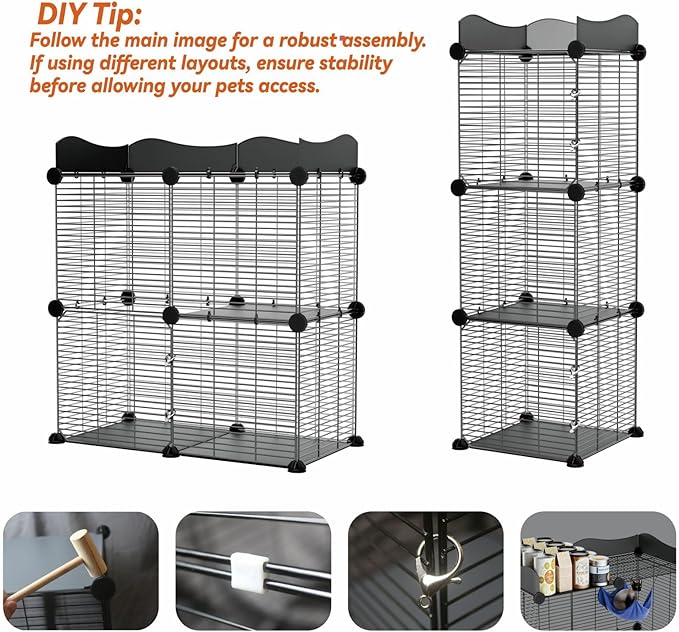 2 Tier Cat Cage Indoor, Big Wire Cat Cage Kennels Enclosures DIY Playpen Crates, Pet Pen C&C Cage for 1-2 Cats Kittens