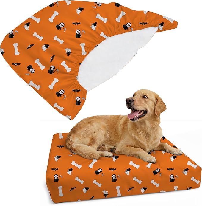 DUKE&LEFTY Furever Pet Dog Bed Slipcover-Stretch Soft Petbed Cover-Universal-Easy to Remove (Zipper Free)-Halloween/Large