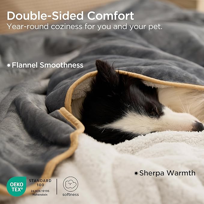 Bedsure Waterproof Blanket for Bed - Sherpa Fleece Waterproof Dog Blankets for Large Dogs, Pet Blankets for Bed/Couch, Soft Plush Reversible Furniture Protector, Twin Size, 80"x60", Grey