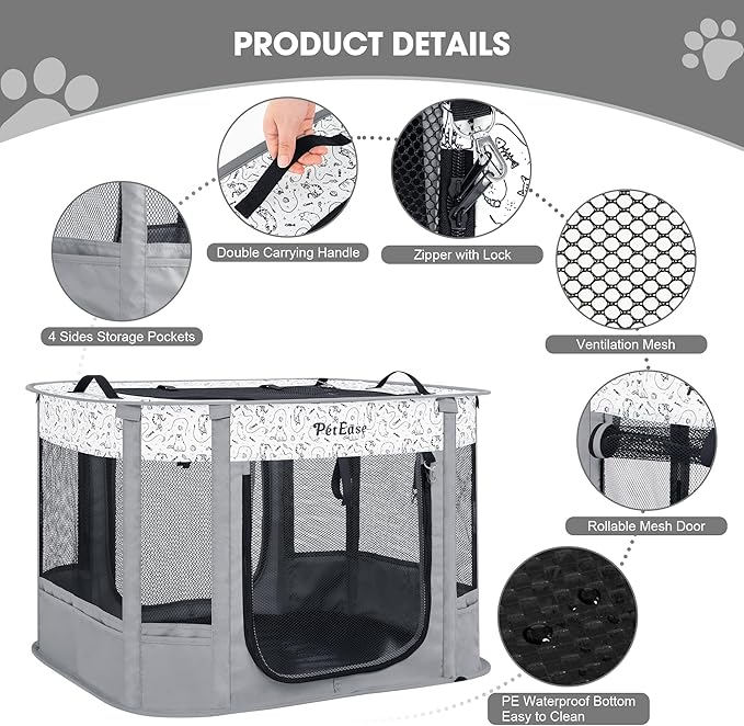 Portable and Foldable Cat Playpen Dog Playpen Small Animal Playepn with Waterproof Bottom, Foldable Pet Cage for Rabbit Puppy Hamster, Indoor/Outdoor Use