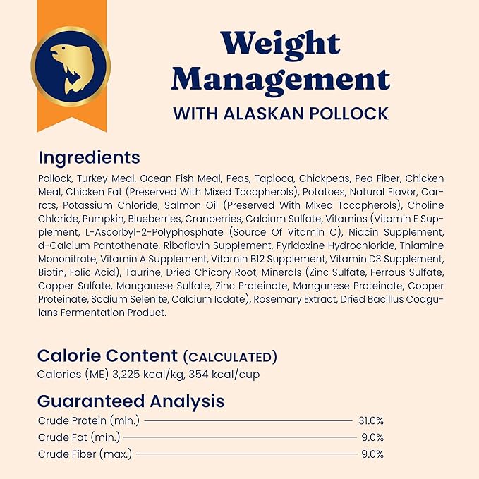 Solid Gold Weight Management Cat Food for Adults - Grain Free & Gluten Free Dry Cat Food Indoor & Outdoor Recipe for Healthy Weight w/Alaskan Pollock & Probiotics for Gut Health - 12 LB