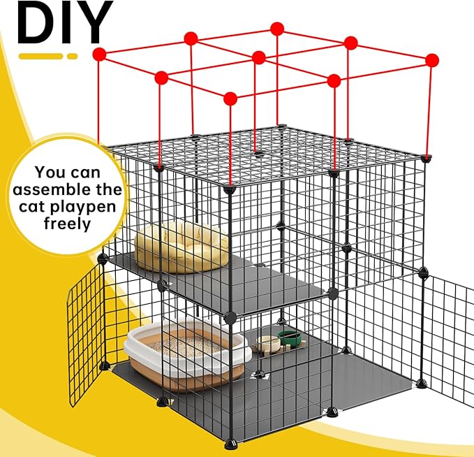 3-Tier Cat Cage Indoor Enclosure DIY Cat Playpen Catio Detachable Metal Wire Kennels 2Lx2Wx3H Crate Large Exercise Place Ideal for 1-2 Cats, Black