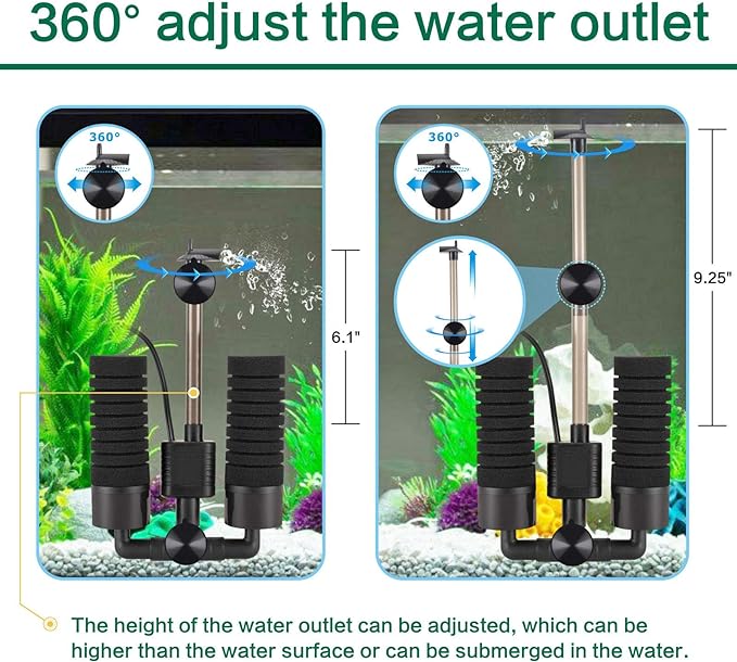 AQQA Aquarium Electric Power Sponge Filter,3W/5W Silence Submersible Foam Filter,Sponges Bio Ceramic Media Balls Double Filter for Saltwater Freshwater Fish Tank (M)