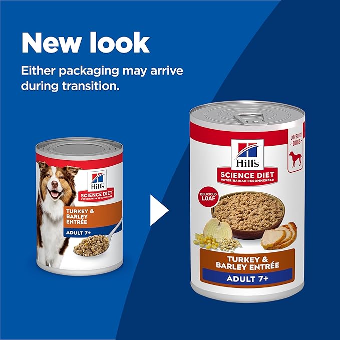 Hill's Science Diet Adult 7+ Wet Dog Food, Turkey & Barley, 13 oz. Cans, 12-Pack