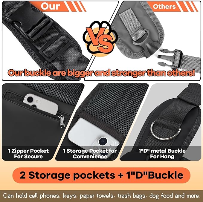 YUDODO Pet Sling Carrier for 2-5 lbs Small Dogs & Cats – Hands-Free Puppy Carrier with Safety Hook, Large Zipper Pocket, Soft Breathable Mesh, Adjustable Strap & Reflective Strip (Black 2.0 S)