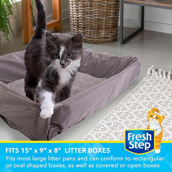 Fresh Step Drawstring Cat Litter Box Liners, Unscented Heavy Duty Kitty Litter Bags for Large Oval or Rectangle Pans, Helps Contain Odor and Mess, Easy Lift Out Cleanup, 30 x 17 in, 15 Count