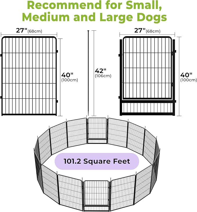 SunsGrove Dog Playpen Outdoor, Heavy Duty 40 Inch 16 Panels Dog Playpen for Medium and Large Dogs, Free and Safe Play Dog Fence Indoor, Black
