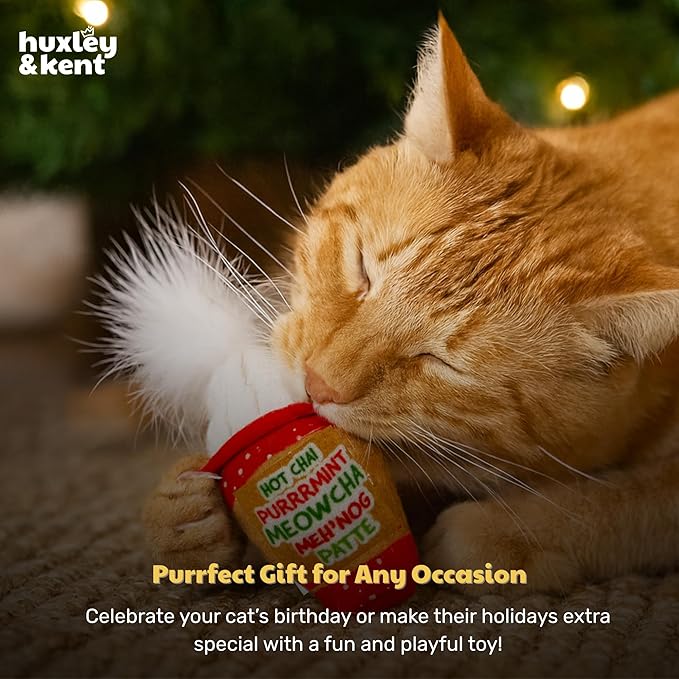Huxley & Kent Plush Cat Toy - Holiday Interactive Catnip Toy for Cats & Kittens - Soft with Crinkle & Catnip - Fun Indoor Play - Latte My Way