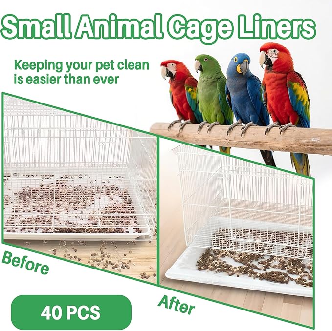 Disposable Bird Cage Liner - 40PCS Elastic Plastic Small Animal Cage Liners Waterproof Easy to Clean Leakproof for Portable Birdcage Litter Box Liners for Parakeet Hedgehog Hamster (14x9.8in)