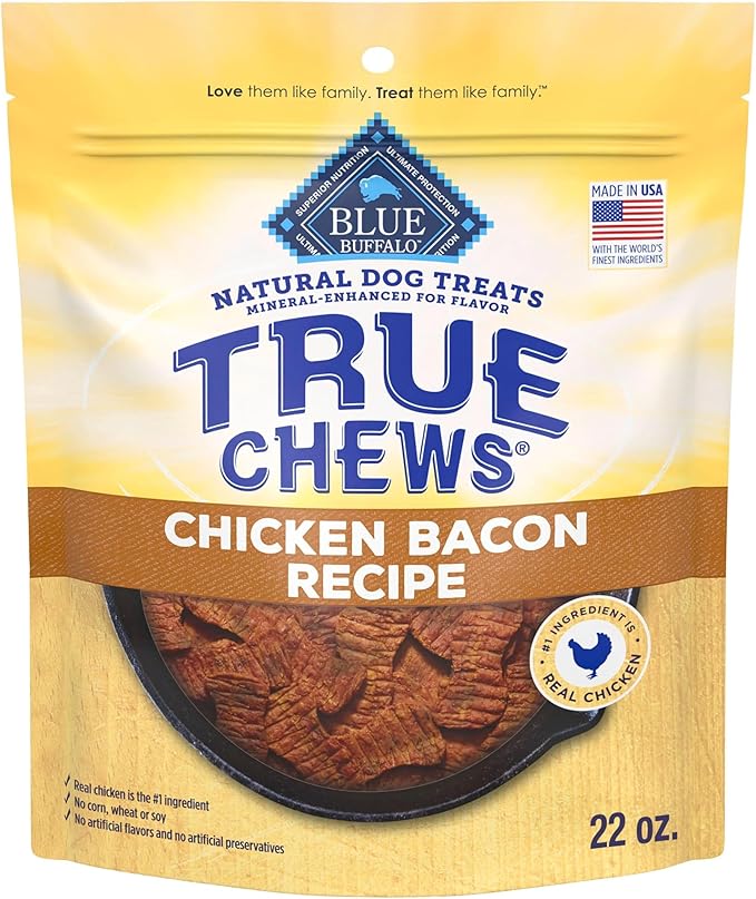 Blue Buffalo True Chews Dog Treats, Made in The USA with Natural Ingredients, Chicken Bacon Recipe, 22-oz Bag