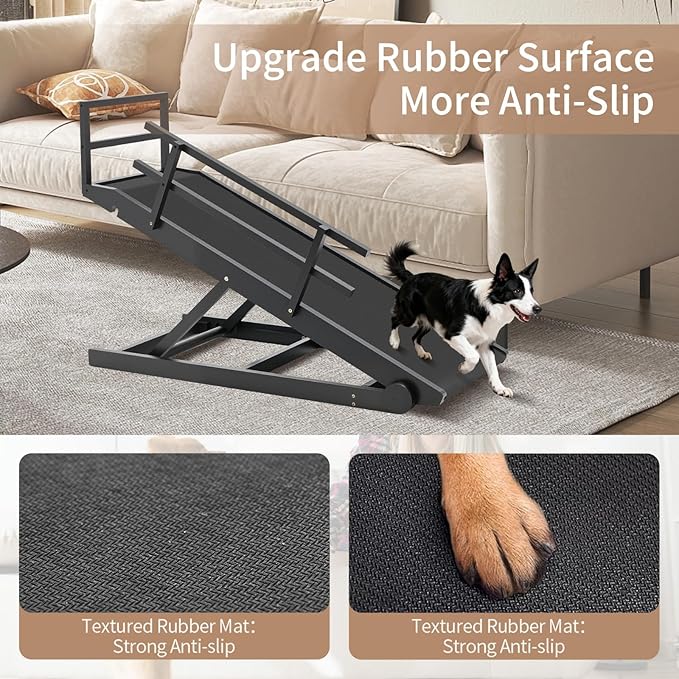 SLSY Dog Ramp for Bed & Couch, Folding Adjustable Pet Ramp with Non-Slip Rubber Mat, 55" Long, 5 Height Settings (15.7"–27.5"), Portable Wooden Dog Ramp Supports up to 220 lbs