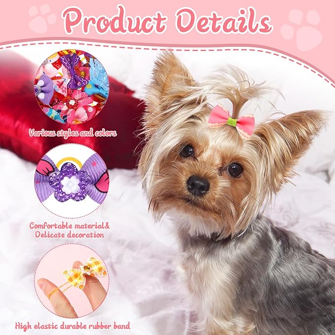 Reginary 150 Pack Dog Bows Grooming Cute Dog Hair Bows Girl with Rubber Bands Small Puppy Bowknots Colorful Hair Accessories for Dogs Puppies Pets Gift (Classic Style)