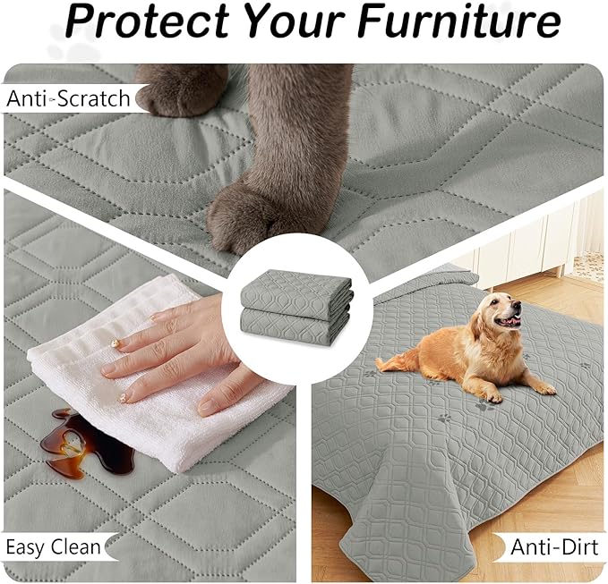 hyha Waterproof Dog Bed Blanket, Soft Pet Blankets, Waterproof Couch Cover for Dogs, Reversible Sofa Covers Washable for Furniture (30x53 Inch, Grey/Light Grey)