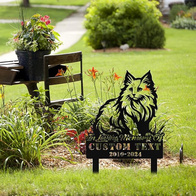 Custom Cat Grave Marker Outdoor, Personalized Metal Cat Memorial Grave Stake with Name and Date, Outdoor Waterrproof Cats Memorial Plaque