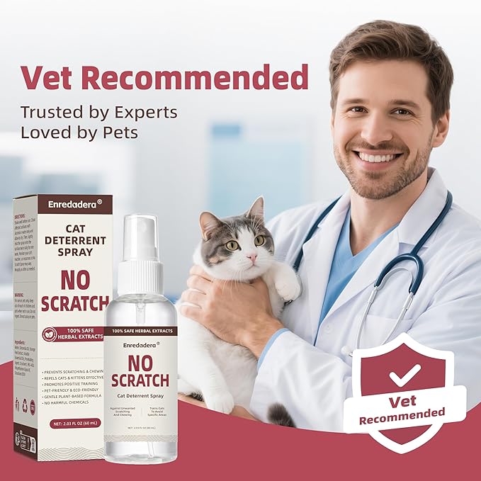 Cat Deterrent Spray, Vet-Approved Cat Repellent Spray Indoor/Outdoor, 24H Citrus Spray Deterrent Stop Scratching in 5 Mins, Effective Training Aid Safe Cat Spray for Furniture, Plants(60mL)