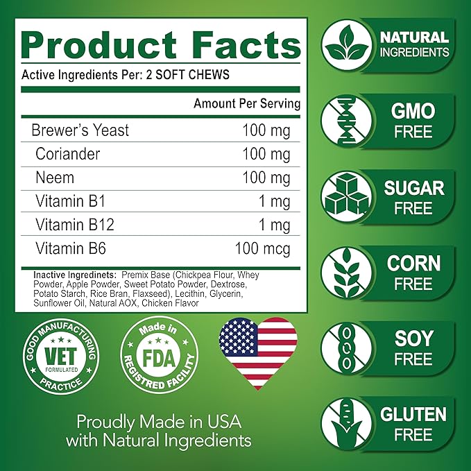 Flea and Tick Prevention for Dogs Chewables - All Natural Flea & Tick Control Chews - Oral Pills for Dogs Supplement - All Breeds and Ages - Made in USA - 120 Tablets
