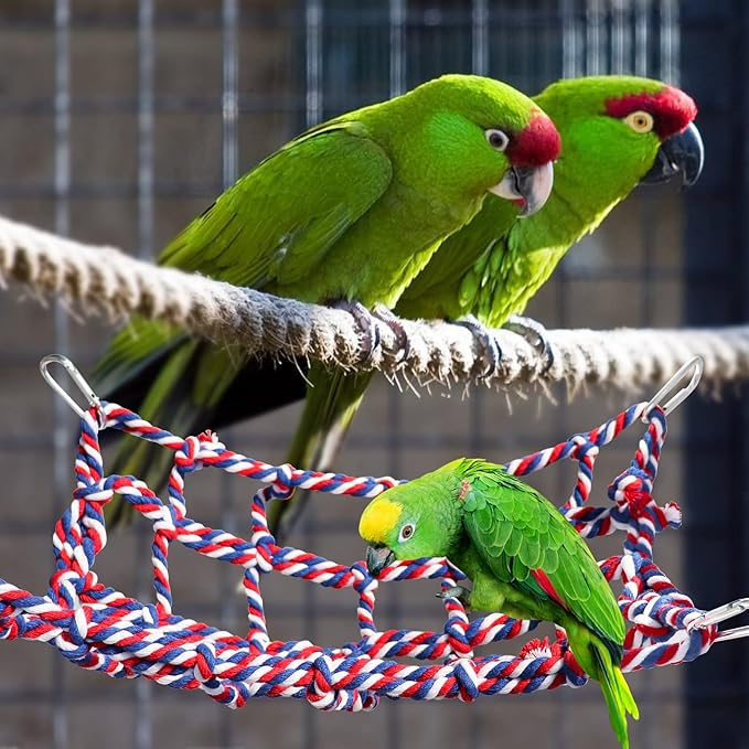 2 Pack Large Colorful Bird Rope Net, 14 10 Inches Rat Climbing Net, Pet Hanging Hammock, Bird Ladder Bridge, Small Animal Net Toy, Cage Accessories for Rat, Hamster, Bird, Ferret