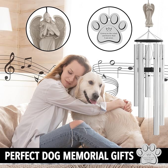 Dog Memorial Gifts for Loss of Dog - 34" Pet Memorial Wind Chimes, in Memory Sympathy Gift, Remembrance Bereavement, Passing Away Rainbow Bridge Windchime
