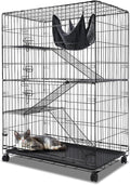 Homey Pet 51 Inch Cat Cages Indoor, Large 4-Tier Cat Crates for Indoor Cats, Collapsible Metal Wire Cat Enclosures Big Kennel for Adult Cats Kitten Kitty with Hammock, Ladders, 360° Wheels