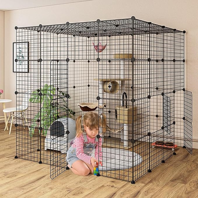 Oneluck 5-Tier Extra Large Cat Cages Indoor, 69 Inch Enclosure, Catio DIY Cat Playpen Detachable Metal Wire Kennels Cat Crate Exercise Place Ideal for 1-4 Cats (Without Platform)