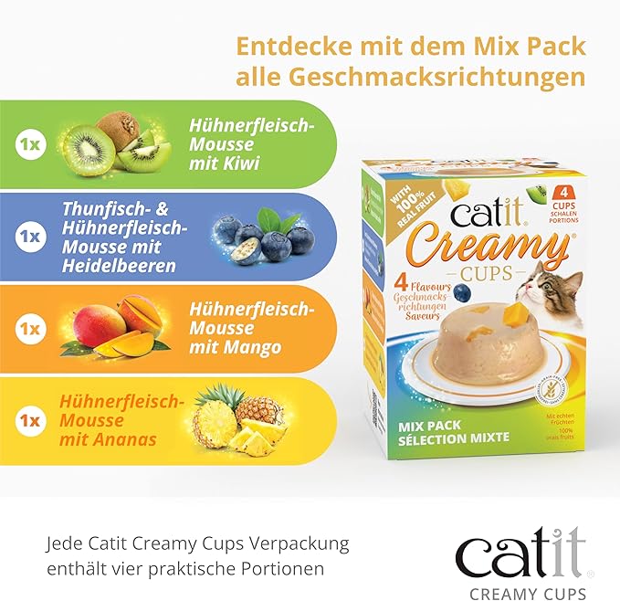 Catit Creamy Cups Cat Treats – Chicken/Mango 4 Pack for Cats & Kittens – Grain-Free, No Salt or Preservatives