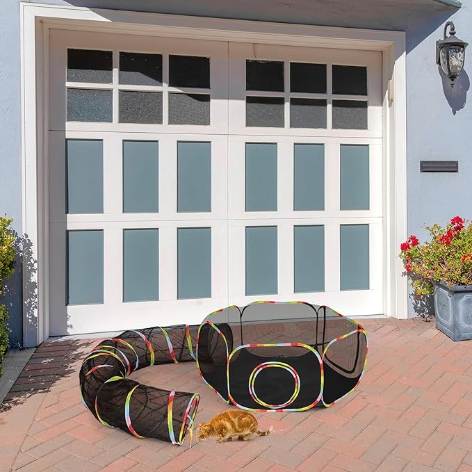 VINGLI Cat Tunnel, Outdoor Cat Enclosure, Large Catio, Outdoor Tunnels for Kittens with Storage Bag (Multi-Color, 2 in 1)
