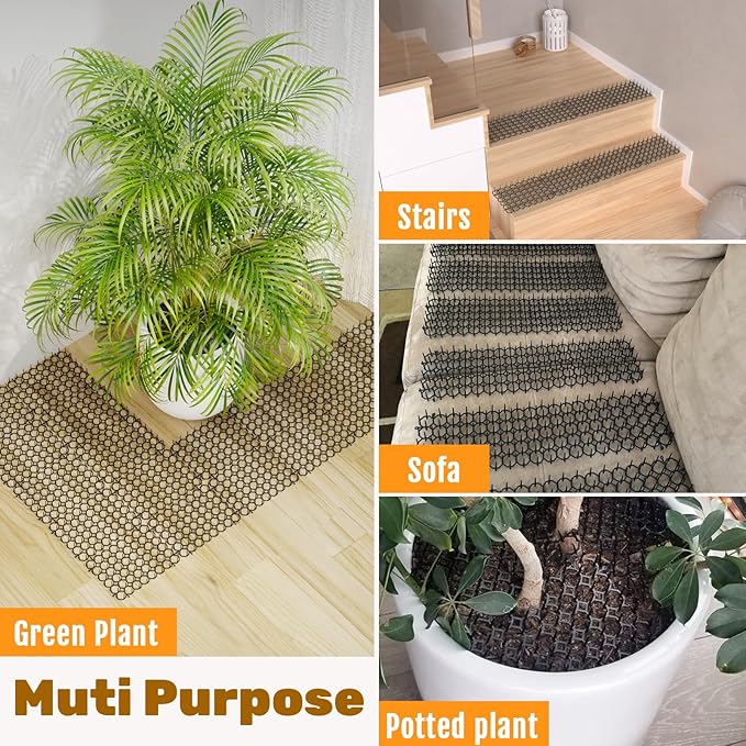 8.5 X 6.5 Inch Scat Mat for Cats with 6 Garden Staples & 6 Ties, 12 Pack Cat Deterrent Mat for Garden Fence & Animal Barrier
