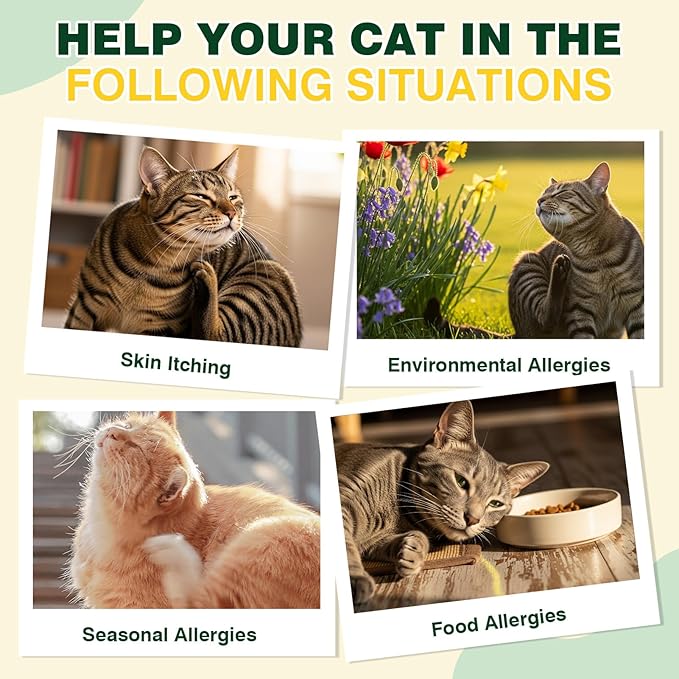 Cat Allergy Relief for Cats, 150 Soft Chews for Cat Itch and Allergy Relief with Omega-3 and Probiotics Coat Health, Immune Boost and Seasonal Allergies Chicken Flavor Chews